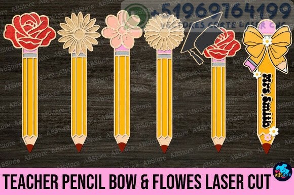 Lápices Decorativos para Profesores – Diseño Láser con Flores y Lazo ...