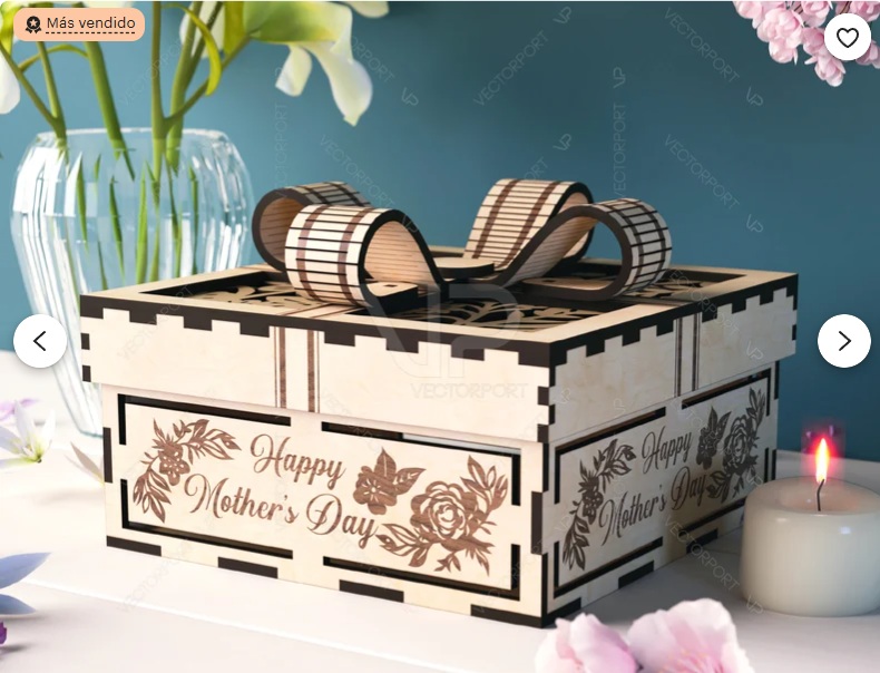 Caja de regalo de madera con moño y grabado para el Día de la Madre - Imagen 2