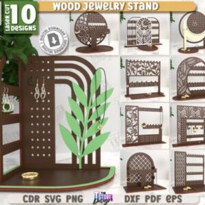 Exhibidores de Joyas en Madera – Pack de 10 Diseños para Corte Láser