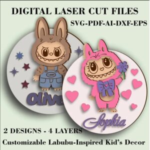 Letrero infantil personalizado inspirado en Labubu – Diseño por capas para corte láser