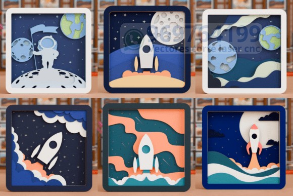 Cuadros Espaciales en Capas para Corte Láser – Pack de Diseños en SVG, DXF, PDF, PNG y EPS