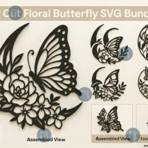 Paquete SVG de Mariposas Florales para Corte Láser – 5 Diseños Exclusivos