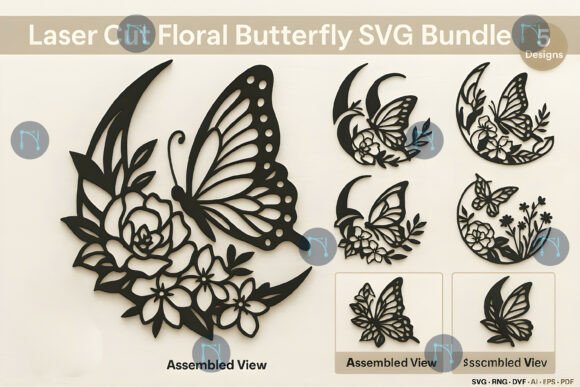 Paquete SVG de Mariposas Florales para Corte Láser – 5 Diseños Exclusivos