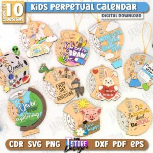 Calendarios Perpetuos Infantiles – Pack de 10 Diseños para Corte Láser