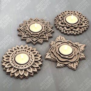 Set de 4 candelabros portavelas en capas para corte láser