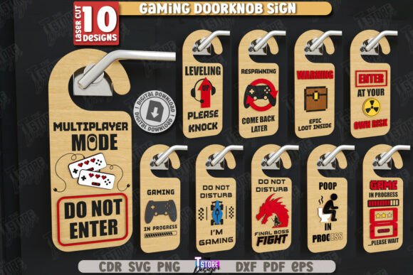 Perchas Gamer para Puerta – Pack de 10 Diseños para Corte Láser