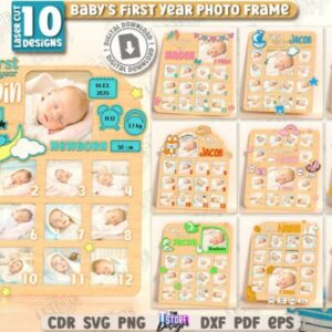 Marcos de Fotos del Primer Año del Bebé – Pack de Diseños para Corte Láser