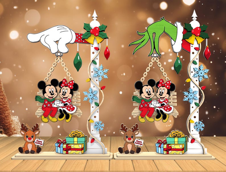 Pareja de Mickey y Minnie en Columpio Navideño – Archivo Láser
