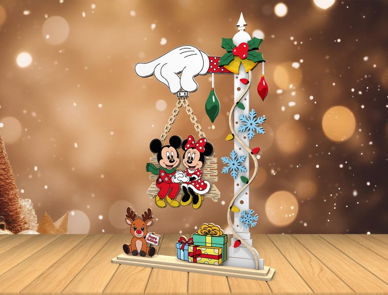 Pareja de Mickey y Minnie en Columpio Navideño – Archivo Láser - Imagen 2