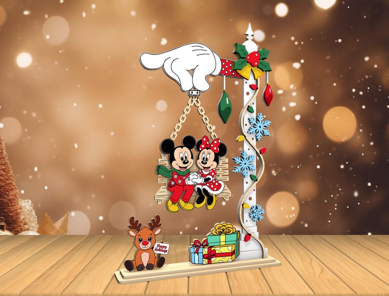 Pareja de Mickey y Minnie en Columpio Navideño – Archivo Láser - Imagen 3