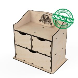 Pequeña cómoda de madera para almacenamiento con 3 cajones – Archivo digital para corte láser