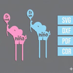 Topper para Tarta “Es Niño / Es Niña” – Elefantes Tiernos para Corte Láser
