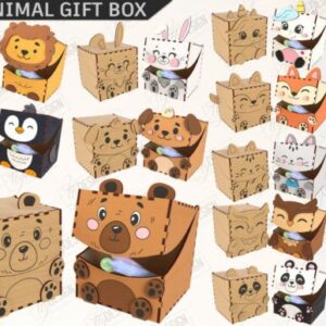 Cajas de Regalo con Caritas de Animales – Pack de 10 Diseños para Corte Láser