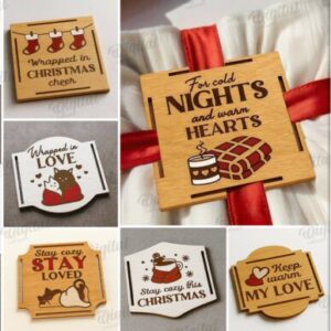 Etiquetas Navideñas para Mantas y Regalos – Pack de 10 Diseños para Corte Láser