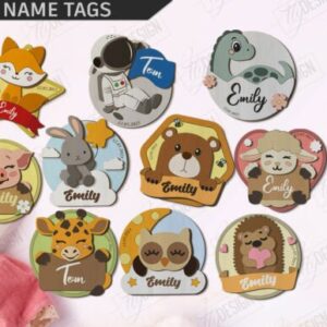 Paquete de Etiquetas de Nombres para Bebé – 10 Diseños Dulces para Corte Láser