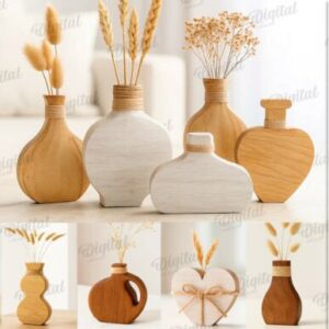 Jarrones Decorativos Modernos en Madera – Pack de 10 Diseños para Corte Láser
