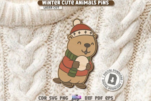 Paquete de Pines de Animales Invernales Tiernos – Diseños Navideños para Corte Láser - Imagen 3