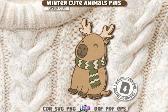Paquete de Pines de Animales Invernales Tiernos – Diseños Navideños para Corte Láser - Imagen 4