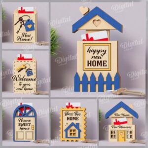 Pack de 10 Porta Tarjetas de Regalo Estilo Casa – Archivos para Corte Láser