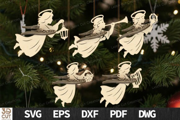 Conjunto de adornos navideños de ángeles volando – Archivos para Corte Láser