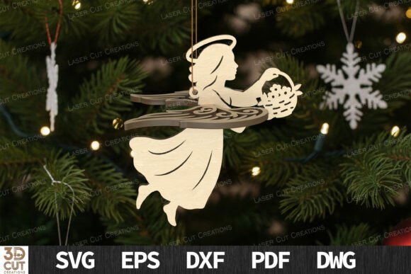 Conjunto de adornos navideños de ángeles volando – Archivos para Corte Láser - Imagen 4
