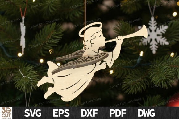 Conjunto de adornos navideños de ángeles volando – Archivos para Corte Láser - Imagen 3
