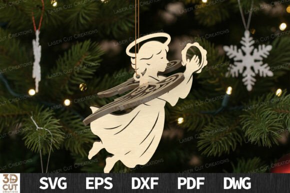 Conjunto de adornos navideños de ángeles volando – Archivos para Corte Láser - Imagen 2