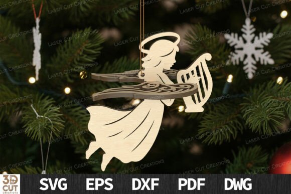 Conjunto de adornos navideños de ángeles volando – Archivos para Corte Láser - Imagen 6