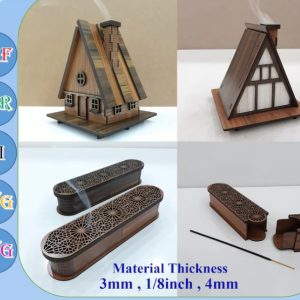 Casa y Porta Incienso en Madera – Pack de 4 Diseños para Corte Láser