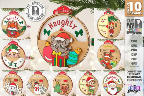 Adornos Navideños con Medidor “Nice / Naughty” – Pack Especial para Corte Láser