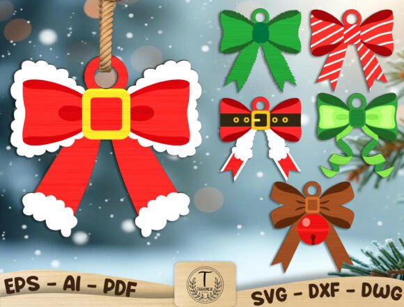 Lazos y Moños Navideños para Corte Láser – Pack de Diseños en SVG, DXF, AI, PDF y DWG