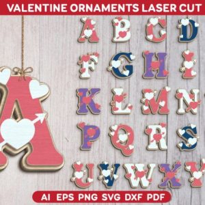 Alfabeto de San Valentín en Capas – Letras Decorativas SVG para Corte Láser