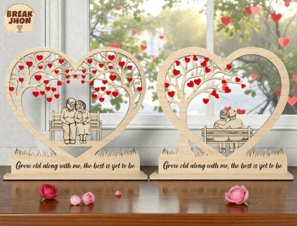 Corazon con arbol y frase de amor Vector Romántico para Corte Láser