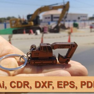 Mini llavero de excavadora 3D para corte láser