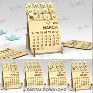 Calendario de Escritorio 2026 en Madera – Pack de Calendarios SVG para Corte Láser