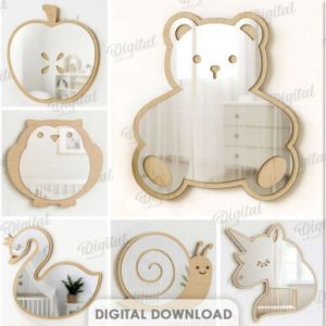 Espejos Decorativos Infantiles en Madera – Diseños Tiernos para Guardería (SVG)