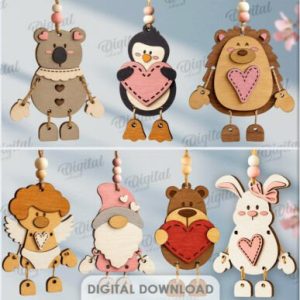 Etiquetas Colgantes de Personajes con Corazones – Pack de Vectores San Valentín para Corte Láser