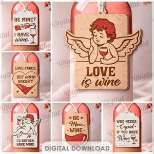 Etiquetas Divertidas para Botellas de Vino – Pack Vectorial San Valentín para Corte Láser