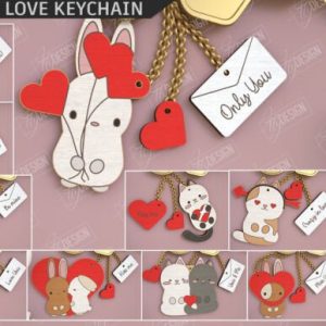 Llaveros de Amor Kawaii – Pack de Llaveros Románticos para Corte Láser (SVG, PDF, DXF, EPS, CDR)