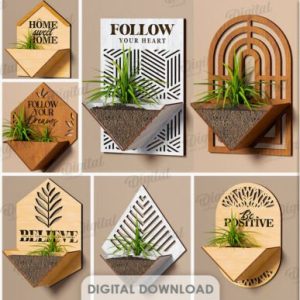 Maceteros Colgantes Geométricos para Pared – Vectores de Corte Láser en Madera