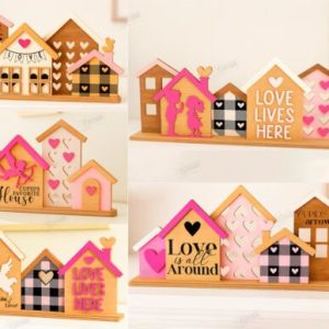 Aldea Decorativa del Amor en Madera – Vectores para Corte Láser San Valentín