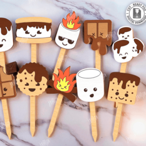 Cake Toppers Dulces de Fogata y Chocolate – Pack de Vectores para Corte Láser