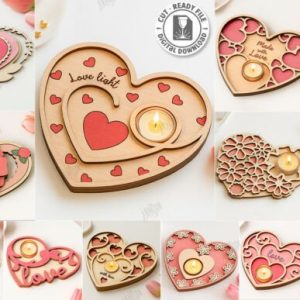 Portavelas de Corazón para San Valentín en Capas – Diseño Romántico para Corte Láser