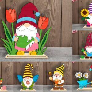 Gnomos Decorativos de Primavera y Verano – Pack Vectorial 3D para Corte Láser