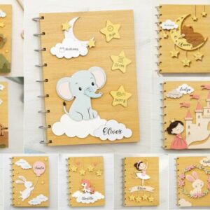 Álbum de recuerdos para bebé en madera – Diseño 3D láser para momentos que crecen contigo