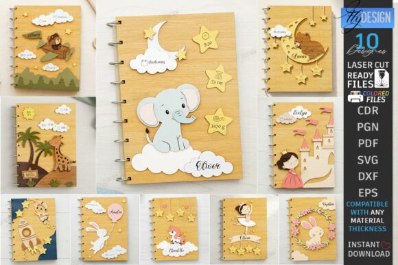 Álbum de recuerdos para bebé en madera – Diseño 3D láser para momentos que crecen contigo