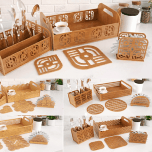 Set de organización para cocina en madera – Estilo boho para corte láser