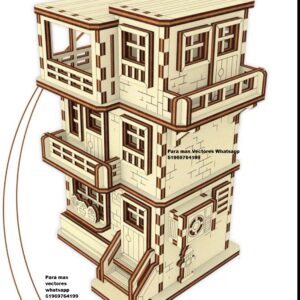 Casa con Terraza con manual de armado para Corte Láser – Modelo Arquitectónico Detallado