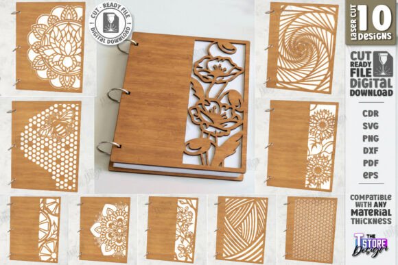 Cubiertas Decorativas para Cuadernos en Madera – Diseño Artístico para Corte Láser