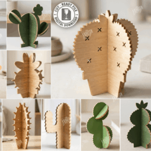 Cactus Decorativos 3D en Madera – Colección Modular para Corte Láser